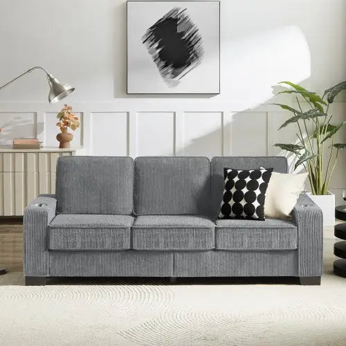 83.86Corduroy Fabric Sofa,Modern Compressed Couch,3-Seater Sofa Furniture For Living Room,Bedroom,office - 5