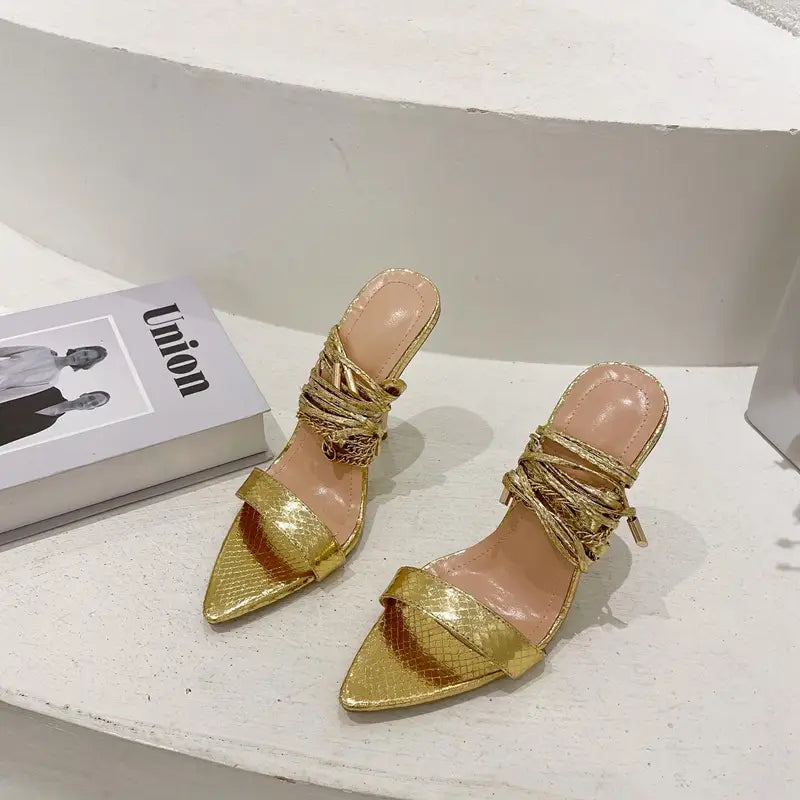 Women’s Summer Metal Chain Strap Pointy High Heels