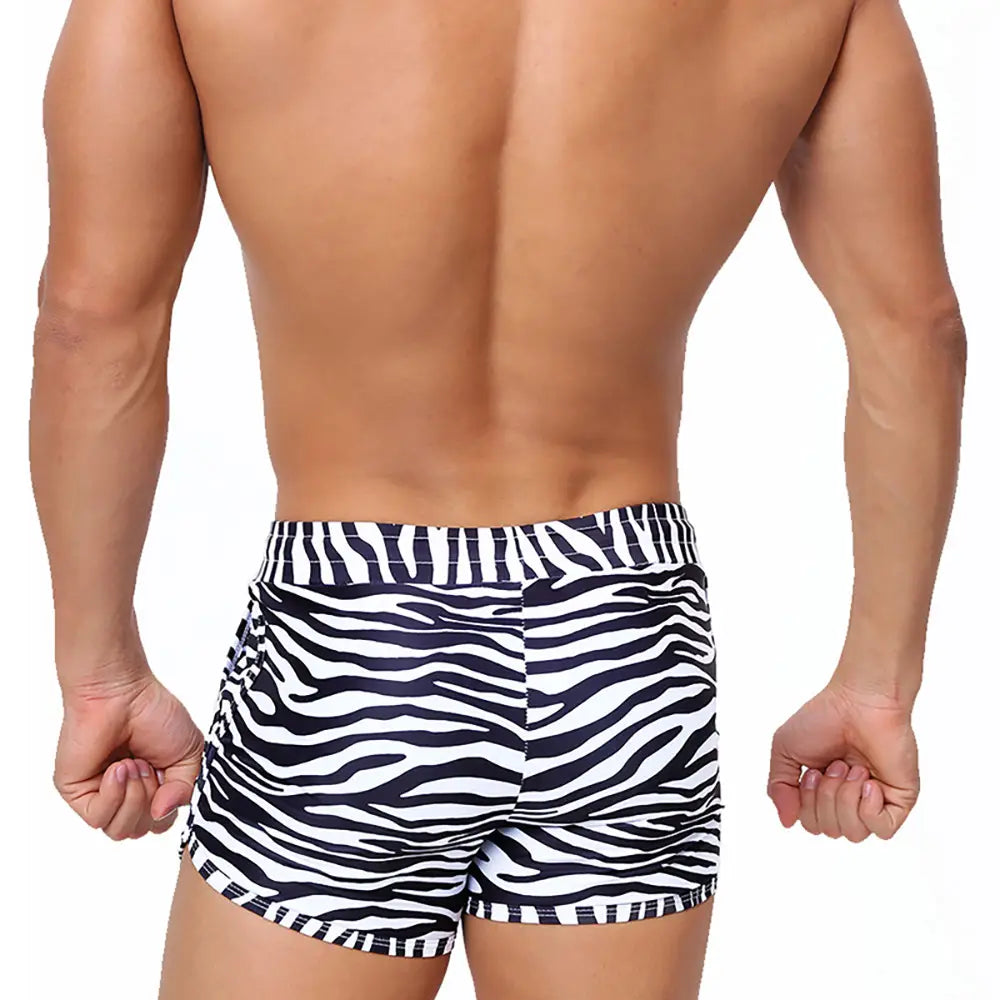 Men’s Zebra Striped Boxer Swimming Trunks Two-side Pocket Quick-drying Shorts