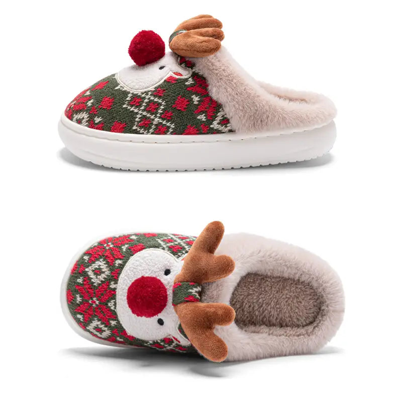 Cute Christmas Elk Plush Slippers Winter Ins Fashion Non-slip Floor Bedroom Home Slippers For Women Fuzzy House Shoes