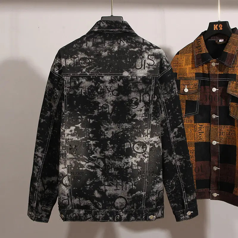 Men’s Loose Plus Size Trendy Printed Denim Jacket