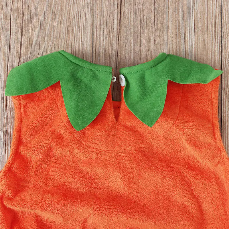 Boys And Girls Sleeveless Pumpkin Shaped Pocket Jacket Hat Two-piece Children’s Wear