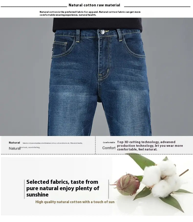 New Slim Fit Youth Casual Straight-leg Cotton Jeans Men