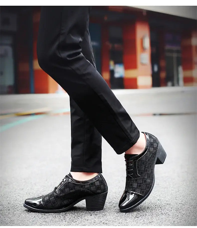 Thick Heel Pointy Toe Leather Shoes For Men