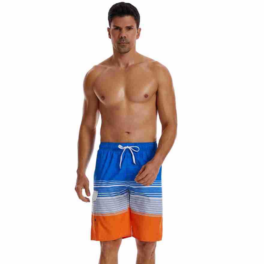 Gradient Men’s Beach Pants Blue Stripe Sports Short-length Pants Waterproof Pants