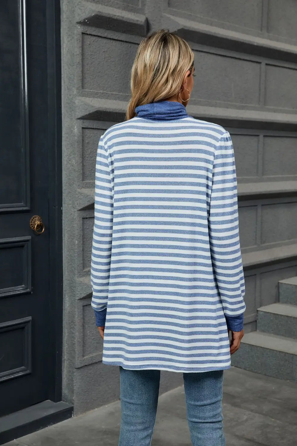 Fashion Striped Print Long Sweatshirt With Pocket Loose Long Sleeve Pullover T-shirt Top For Womens Clothing