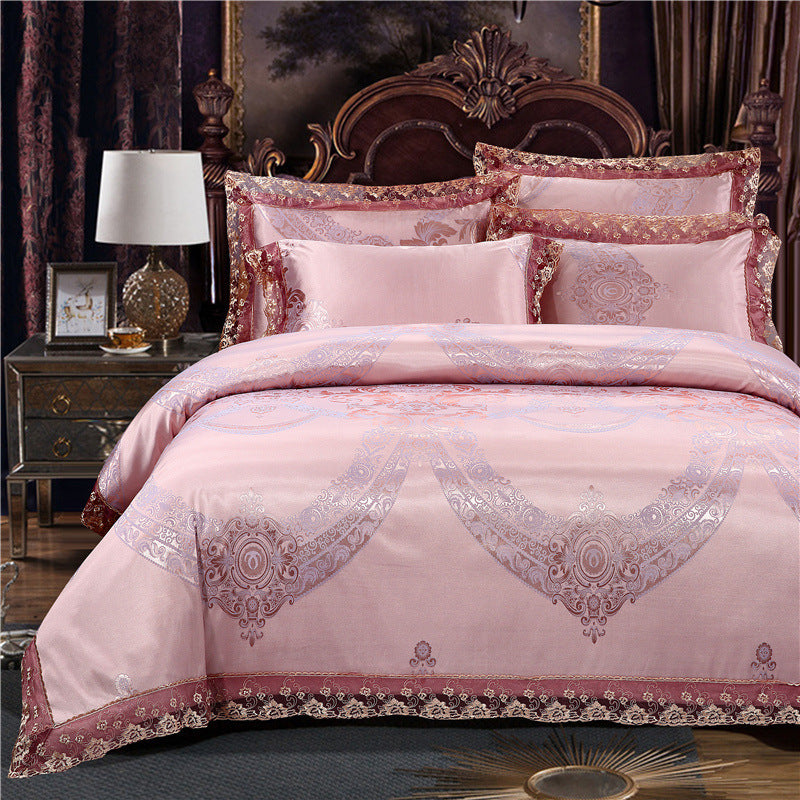 Jacquard Cotton Four-Piece Wedding Duvet Cover Cotton Bed Sheet Silk Satin