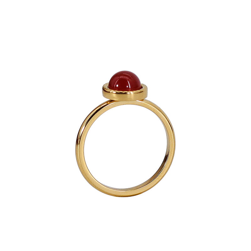 Fashion Jewelry Colorful Natural Stone Inlaid Titanium Steel Ring 18K Gold Plating Red Agate Pink Crystal Amethyst Blue