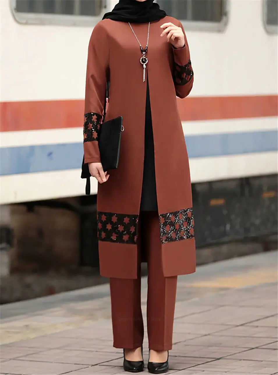 Temperament Two Piece Casual set Women Long Pu
