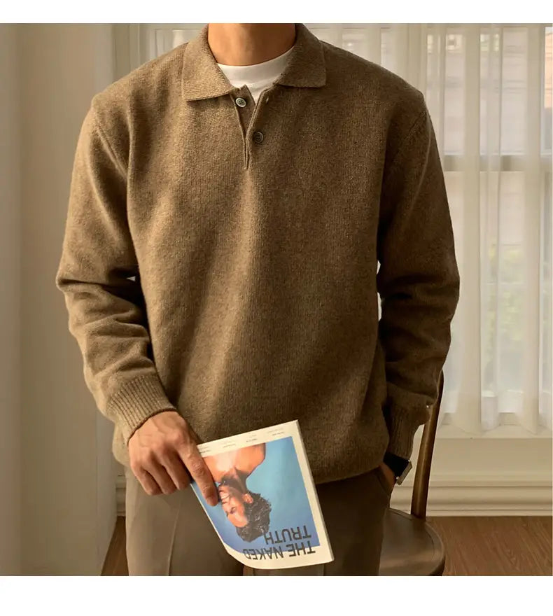 Solid Color Sweater Men’s Versatile Casual Korean Style