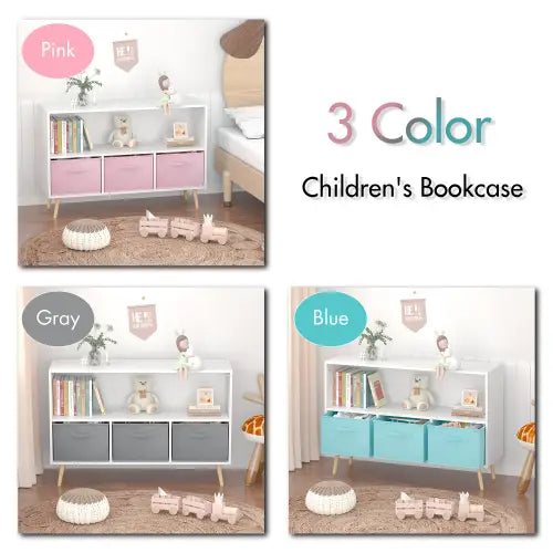 Fiberboard Children’s Bookshelf With Foldable Fabric Drawers
