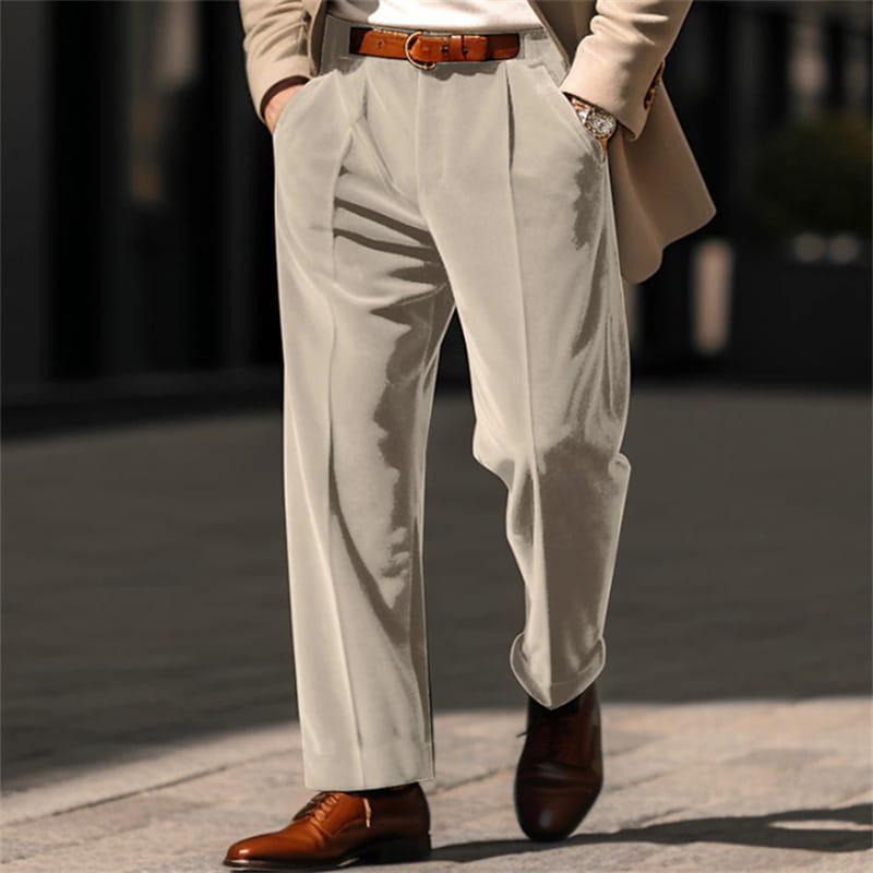 Men’s Formal Velvet Front Pocket Straight Trousers