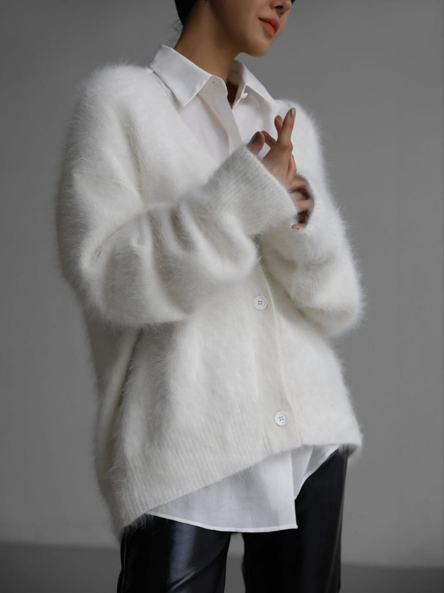 Loose V-neck Button Cardigan Fall Winter Fashion Single Breasted Knitted Sweater Top Women’s Clothing