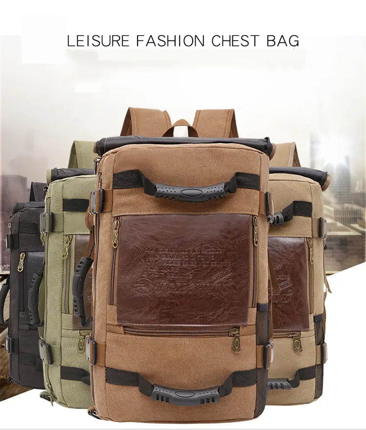Men Canvas Backpack Huge Travel School Shoulder Computer Backpack Functional Versatile Bags Multifunctional Laptop Bag