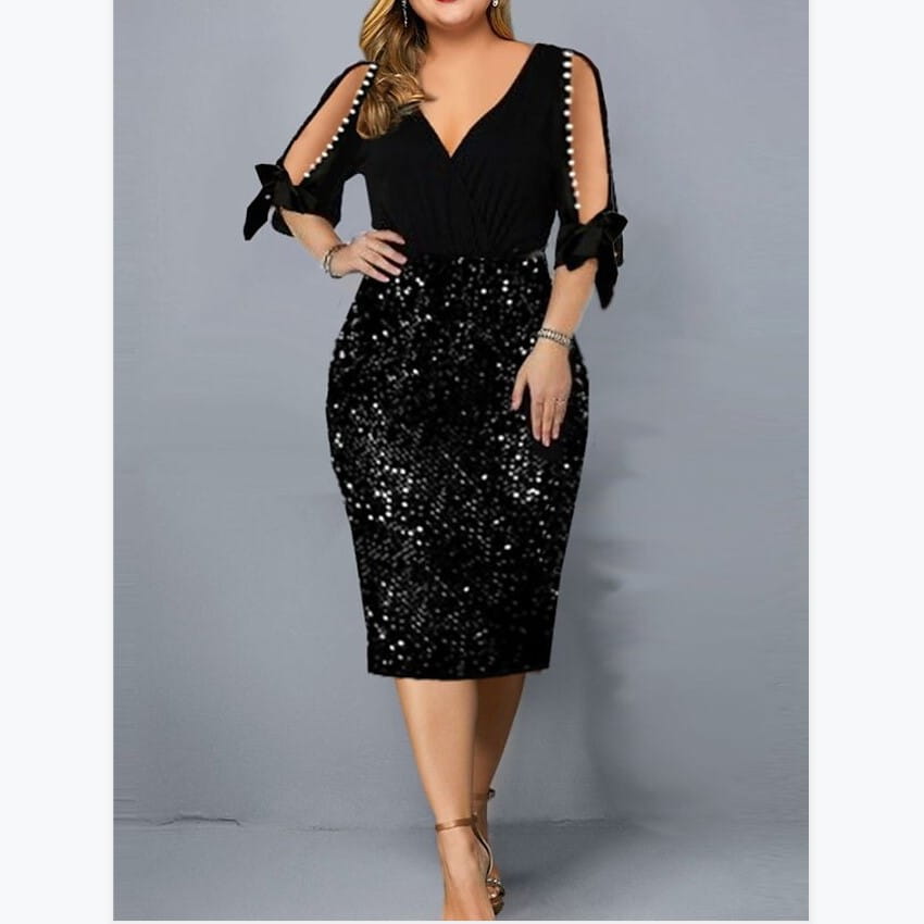 V-neck Personality Sequins Plus Size Women’s Dress