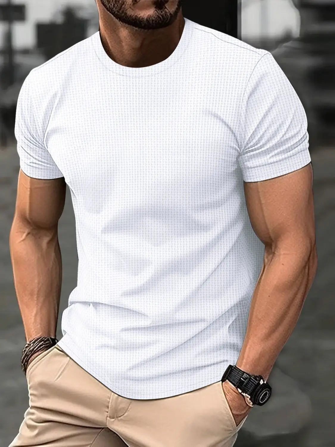 High-end Mesh Ice Silk Short Sleeve T-shirt Men’s Round Neck Summer Solid Color