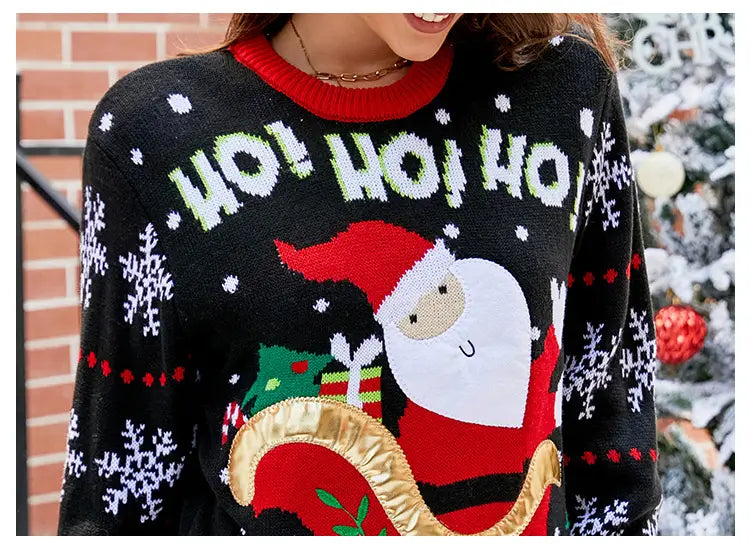 Knited Christmas Sweaters With Santa Claus Patterns Tops Winter Sweet Christmas Snowflake Pullovers For Women Clothes