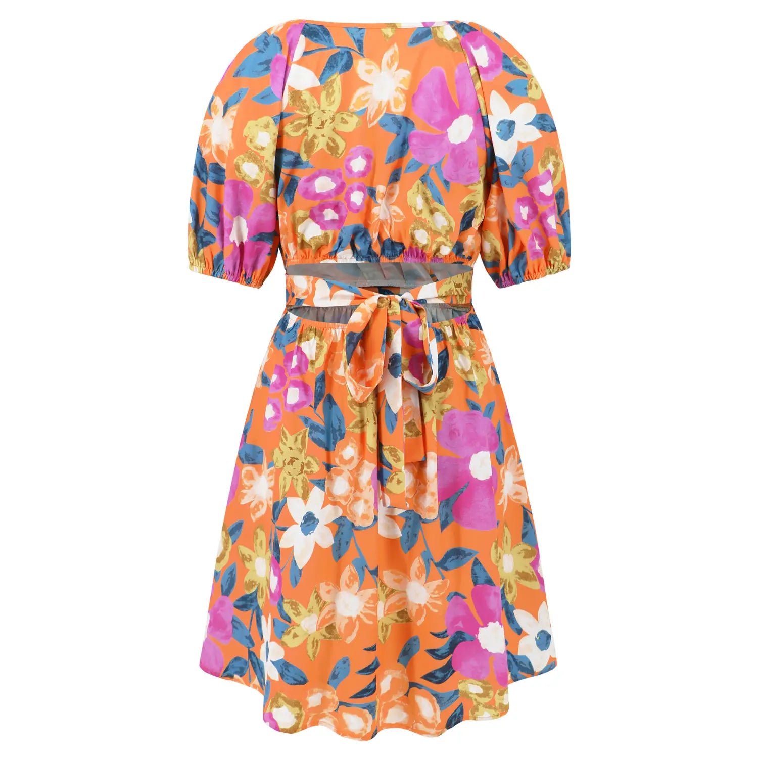 Flowers Print V-Neck Lantern-sleeve Dress Y2K Summer Vacation Beach Short Dresses Fashion Womens Clothing