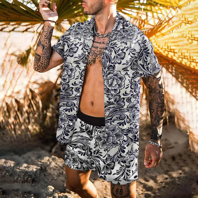 Retro Loose Suit Men’s Personality Beach Shirt Short Sleeve Men