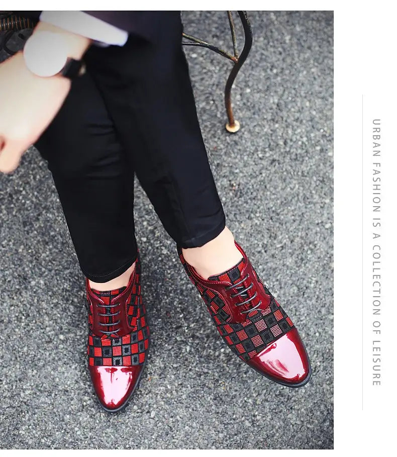 Thick Heel Pointy Toe Leather Shoes For Men