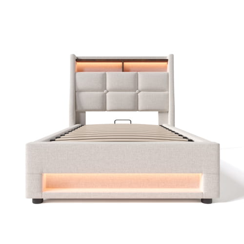 A Metal Bed Frame Made Of Linen Material