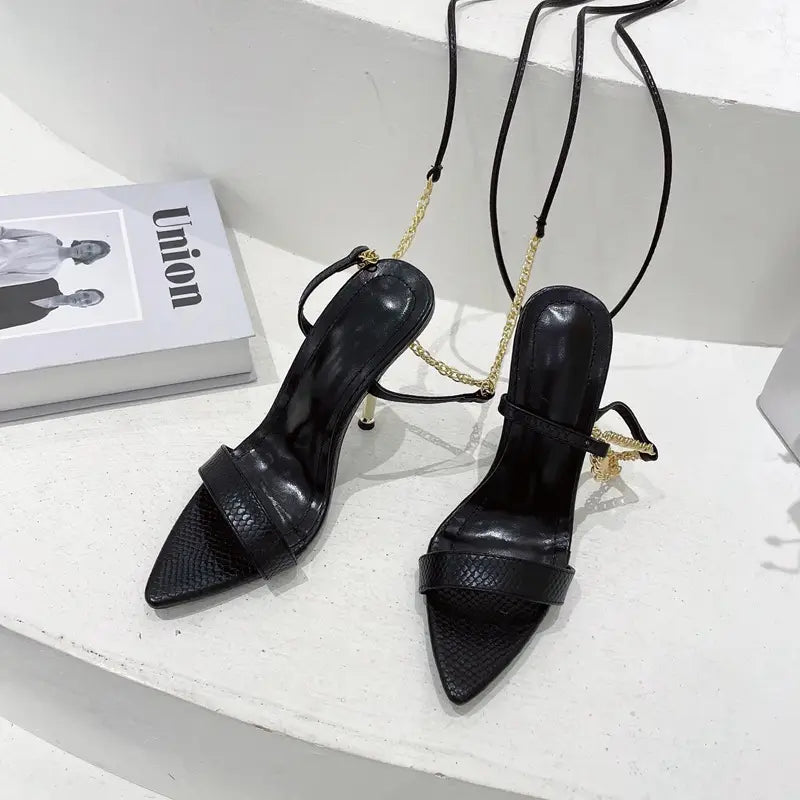 Women’s Summer Metal Chain Strap Pointy High Heels