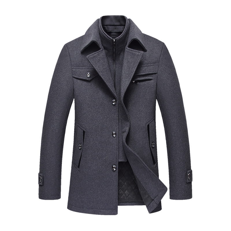 Men Woolen Coats Winter Slim Fit Warm Overcoats Brand Detachable Collar Casual Wool Blends Trench Coats SL-F053