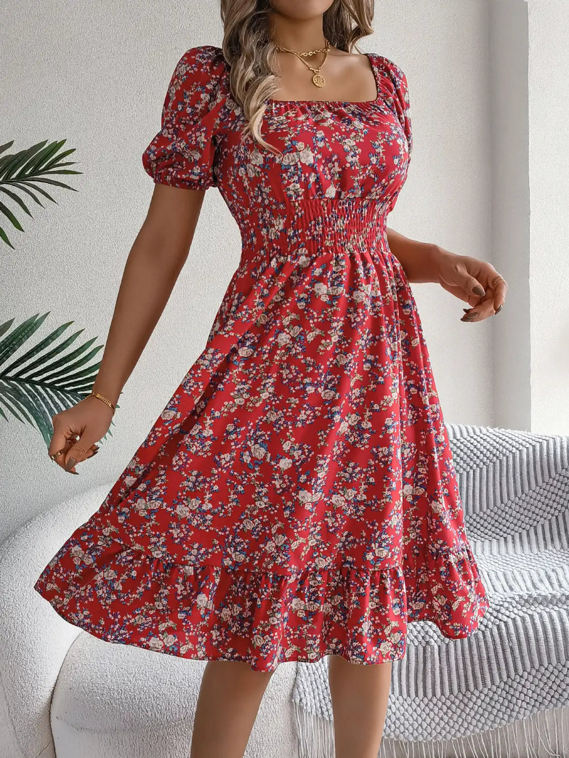Floral Print Square Collar Dress Summer Fashion Ruffles Dresses Women’s Clothing