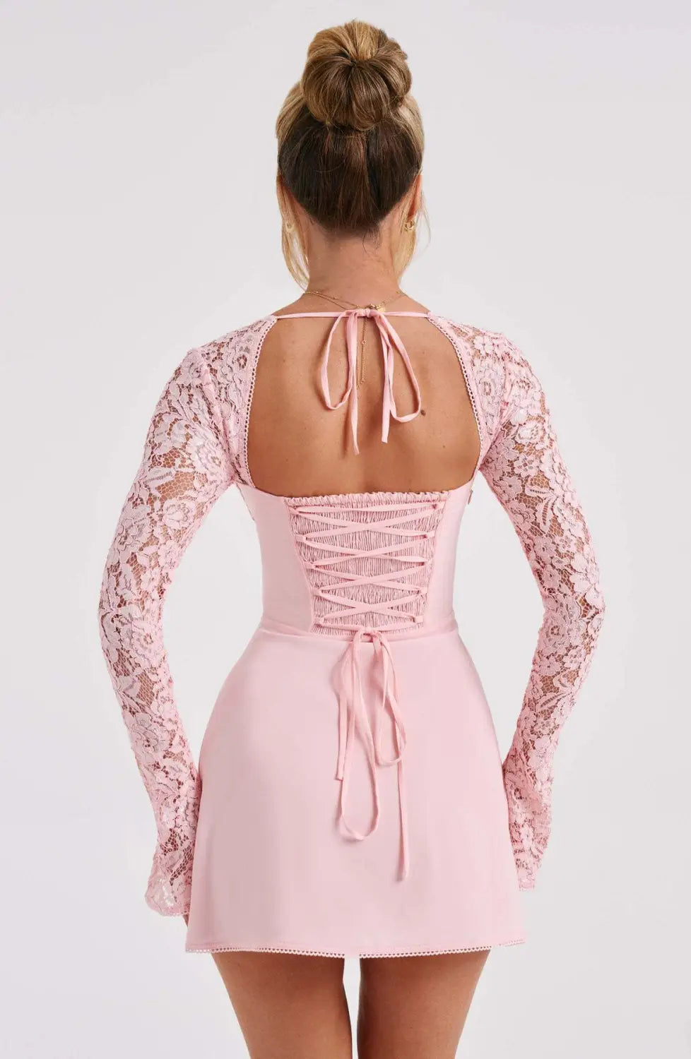 Fashion Corset Lace Long Sleeve Dress Sexy Y2K Backless Lace Up Short Dresses Womens Clothing