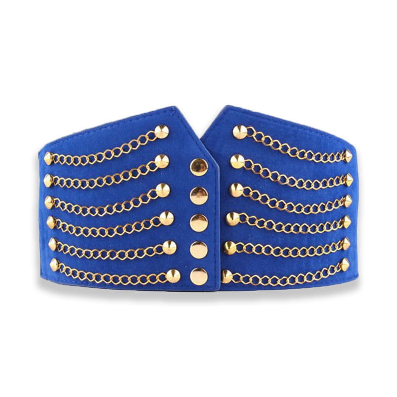 Blue and gold studded cuff on Deepeel Women’s Fashion Slim Corset Cummerbunds.