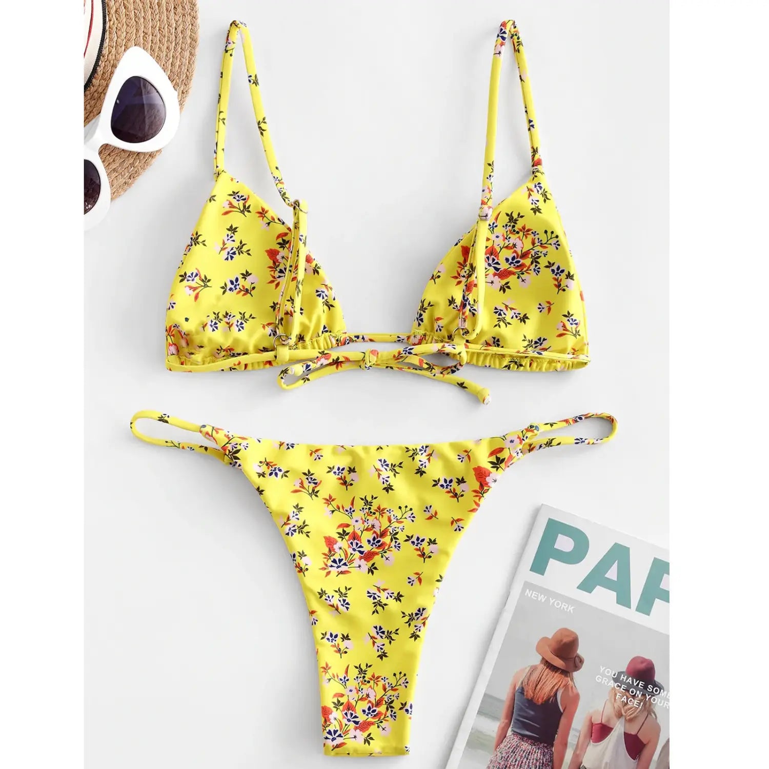 Summer Flowers Print Bikini Sexy Beach Swimming Suit Fashion Push Up Swimsuit Womens Clothing