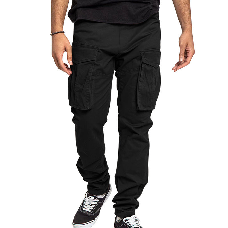 European And American Drawstring Multi-pocket Small Straight Pants
