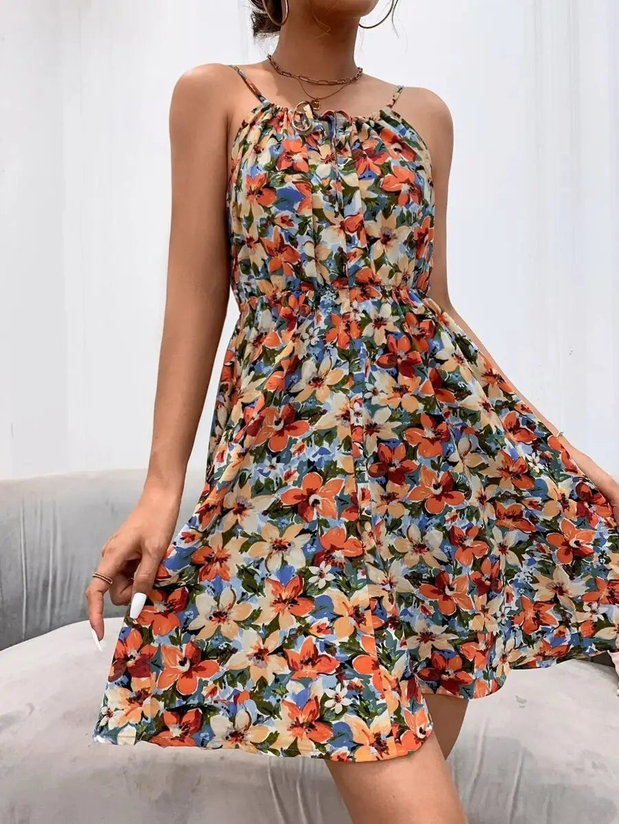 .Floral Print Suspender Dress