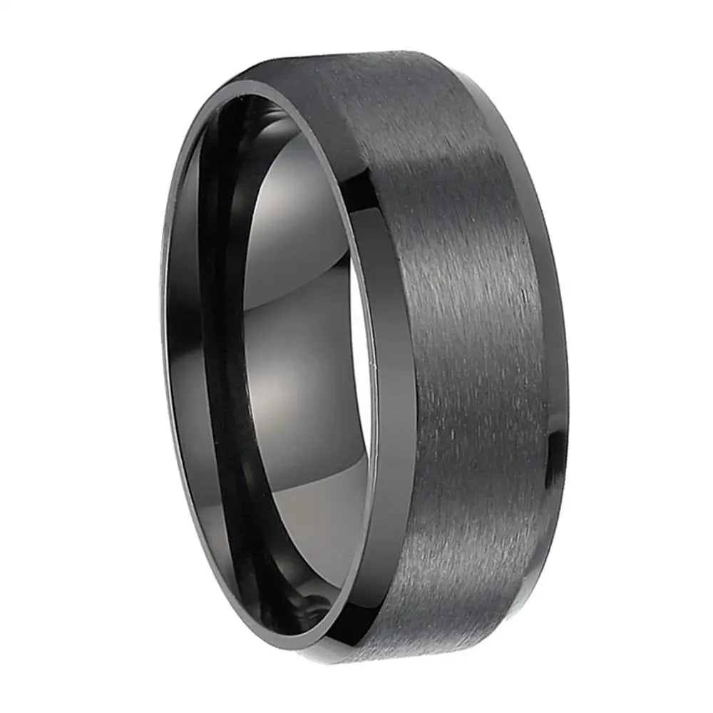 8mm Glossy Simple Stainless Steel Ring Men - Black / 10