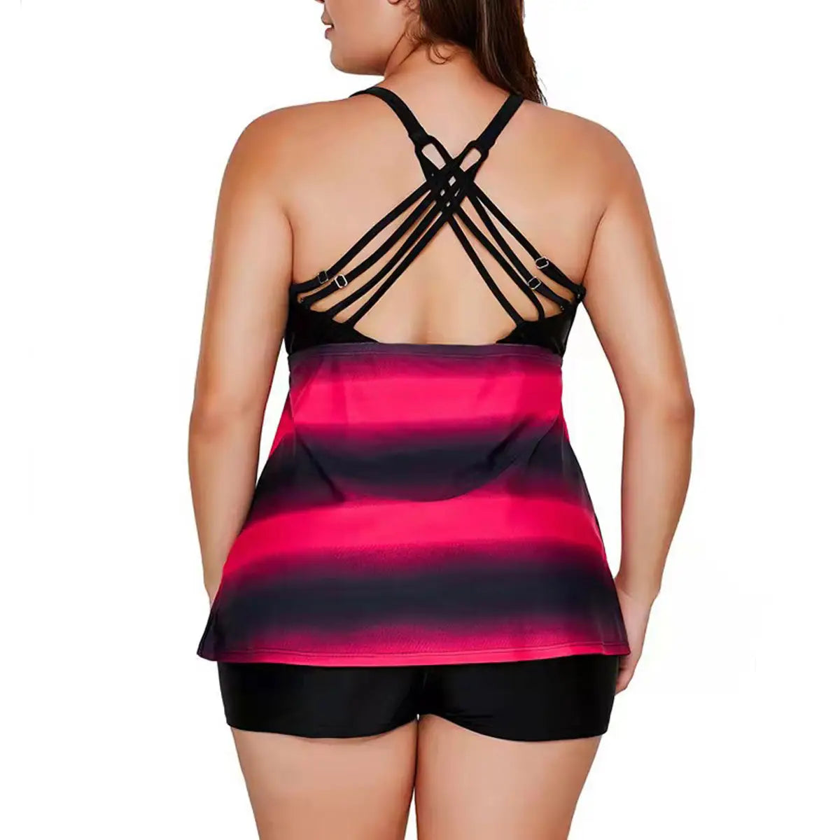 Women’s Split Plus Size Striped High Waist Swimsuit