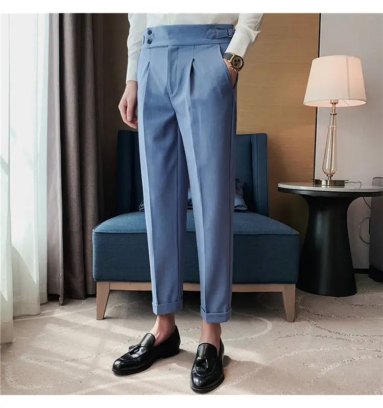 High-waisted Trousers Striped Casual Men