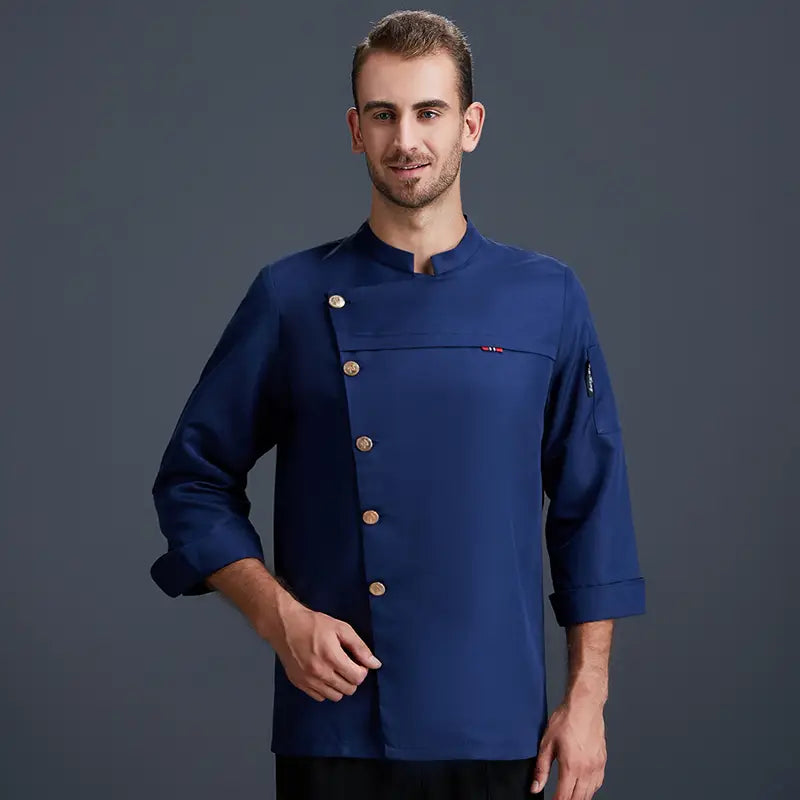 Grey Linen Chef Work Clothes Long Sleeve Men Hotel