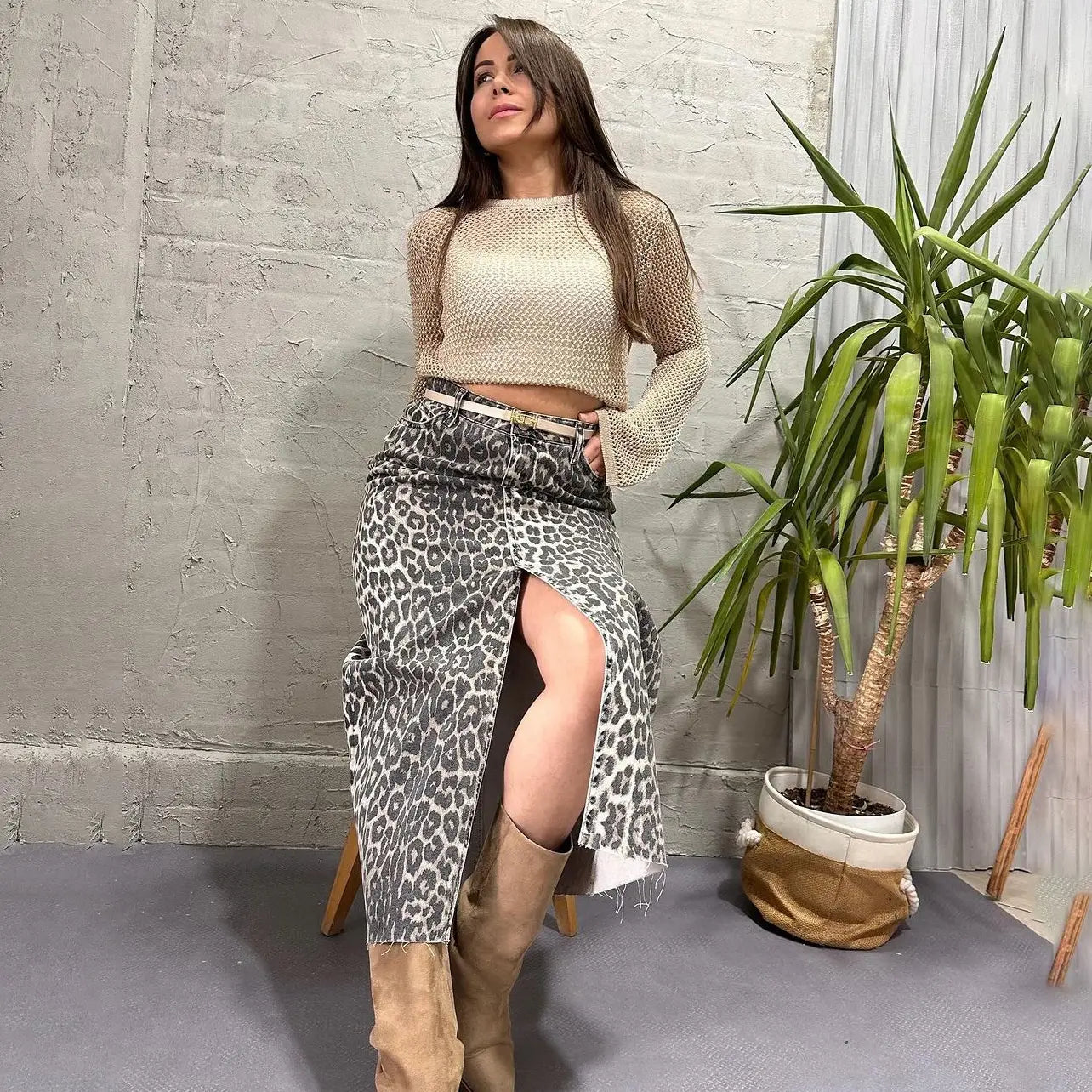 Women’s Leopard Print Straight Ankle-length Skirt