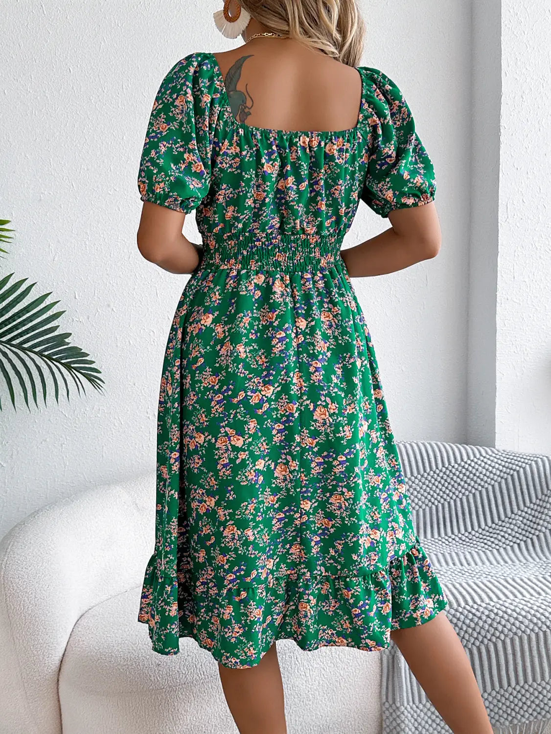 Floral Print Square Collar Dress Summer Fashion Ruffles Dresses Women’s Clothing