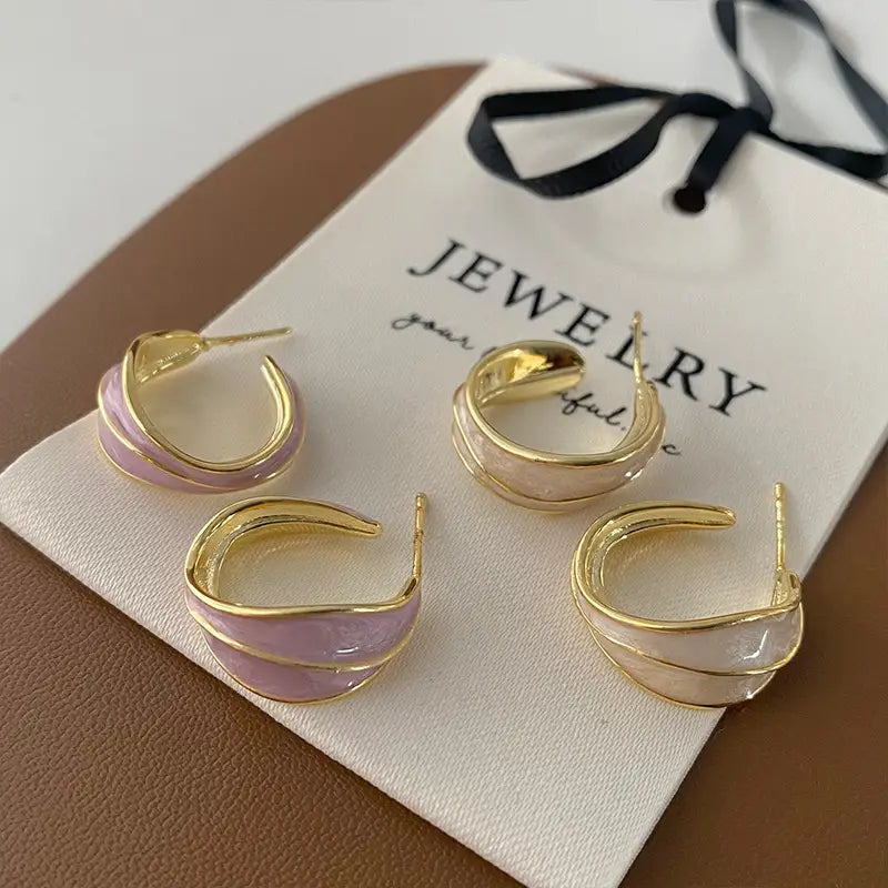 Retro Drip Glazed Round Simple Wild Earrings Women