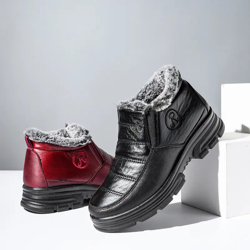 Warm and fleece leather cotton boots
