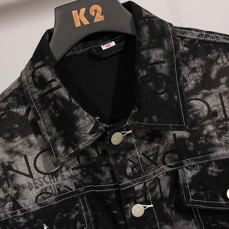 Men’s Loose Plus Size Trendy Printed Denim Jacket