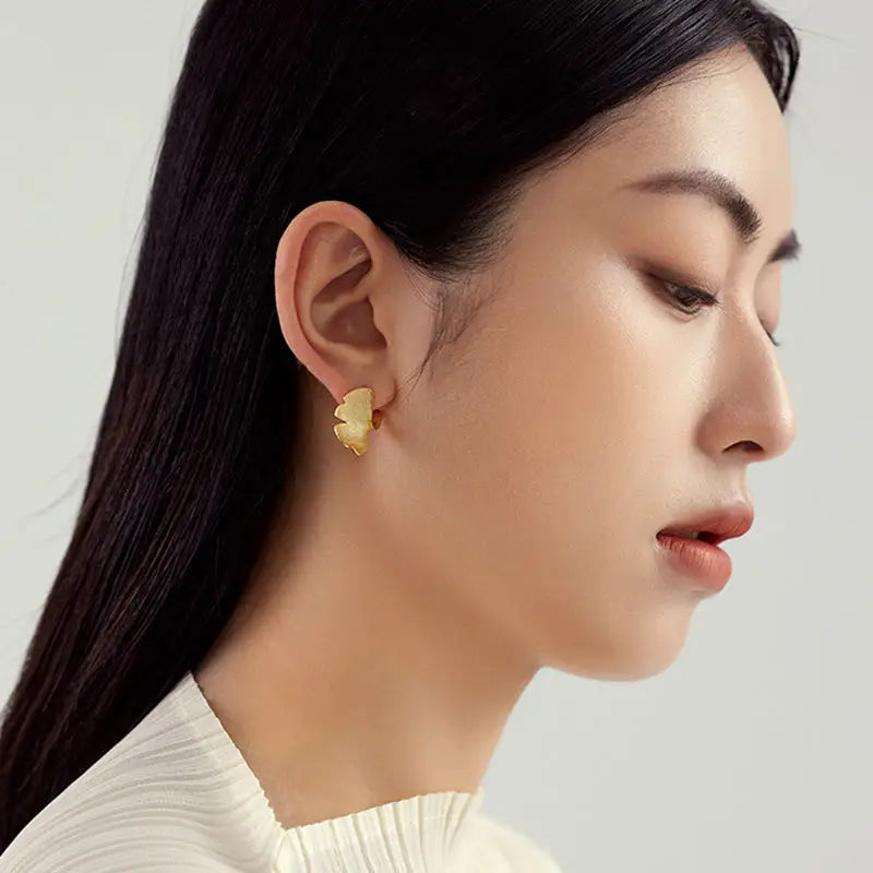 925 Sterling Silver Stud Earrings Earrings Female Plated 14k Gold Premium Sense Of Niche Design Ginkgo Biloba National Style Silver Jewellery - Beyond Trends Hub 