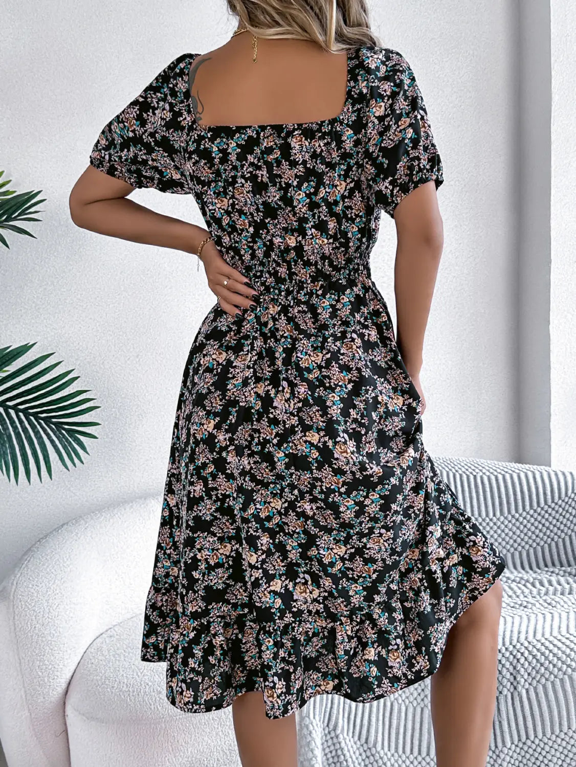 Floral Print Square Collar Dress Summer Fashion Ruffles Dresses Women’s Clothing