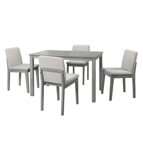 Grey Finish 5pc Dining Room Set Dining Table 4x Chairs Beige Fabric Chair