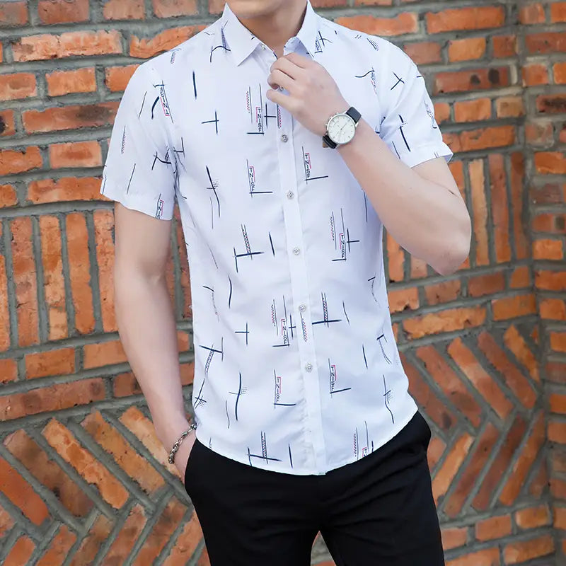 New Men’s Plus Size Printed Short-sleeved Shirt