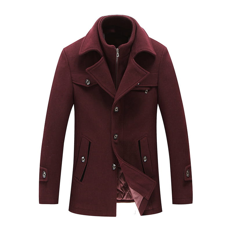 Men Woolen Coats Winter Slim Fit Warm Overcoats Brand Detachable Collar Casual Wool Blends Trench Coats SL-F053