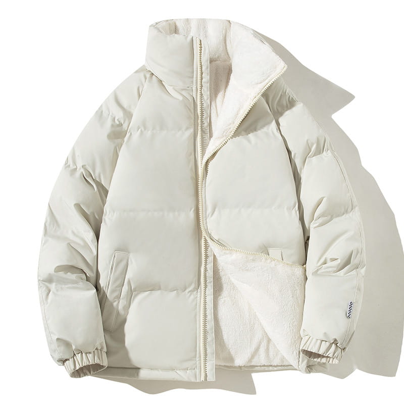 Couples Stand-up Collar Coat With Pockets Fashion Winter Warm Plush Thickened Jacket For Women Men Loose Outwear Top