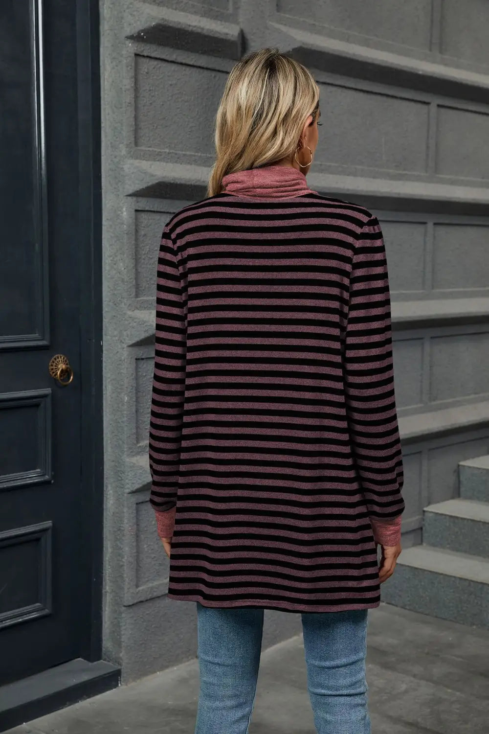 Fashion Striped Print Long Sweatshirt With Pocket Loose Long Sleeve Pullover T-shirt Top For Womens Clothing