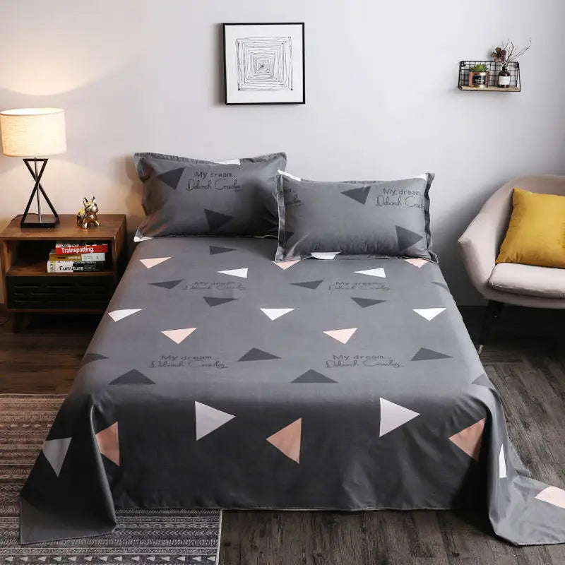 Gray triangle-patterned bedding from Washed Cotton Student Hostel Bed Sheets collection.